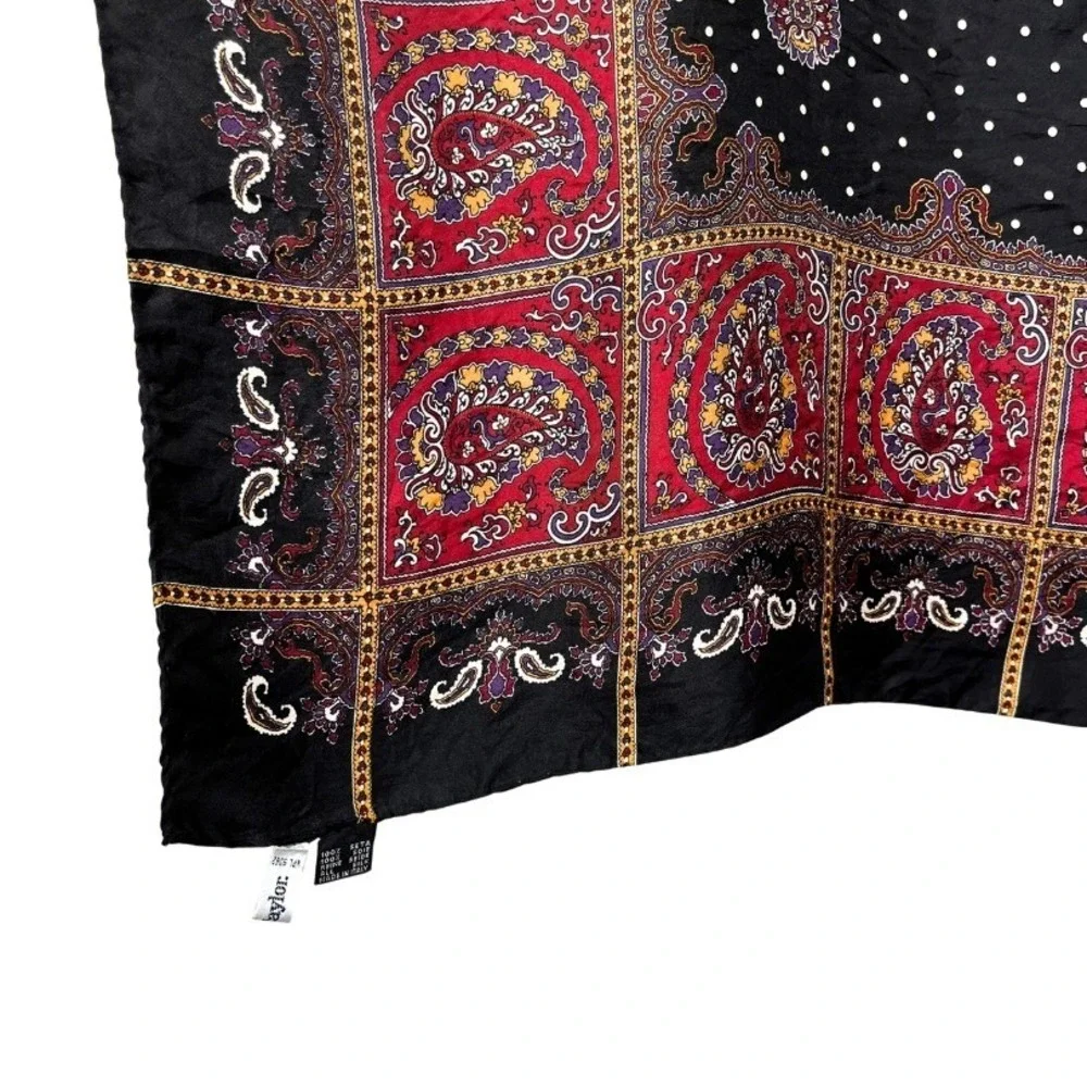 Ann Taylor Silk Scarf Made in Italy Black Red Paisley Polka Dot Square Large Vtg